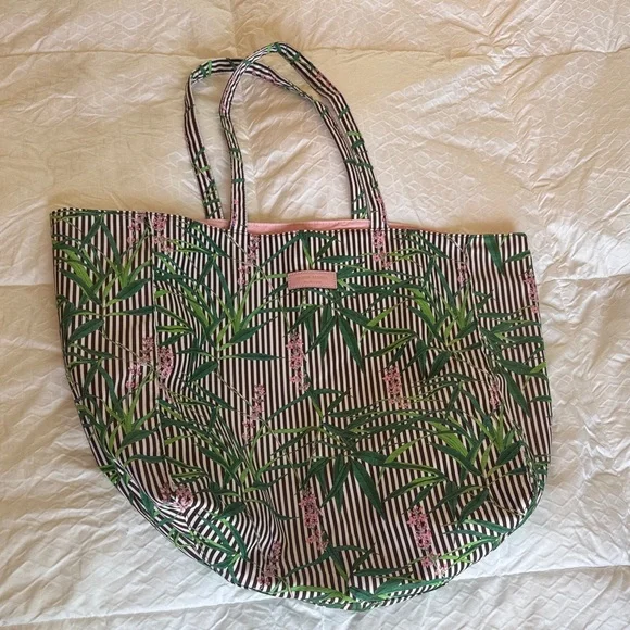 Henri Bendel Green and Pink Striped Tote - Picture 4 of 9